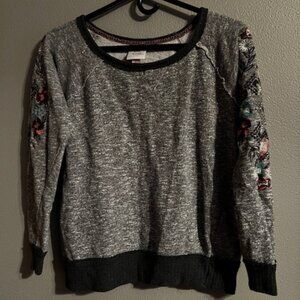 Knox Rose Size Small Gray and Black Sweater with Aztec and Floral Embroidery